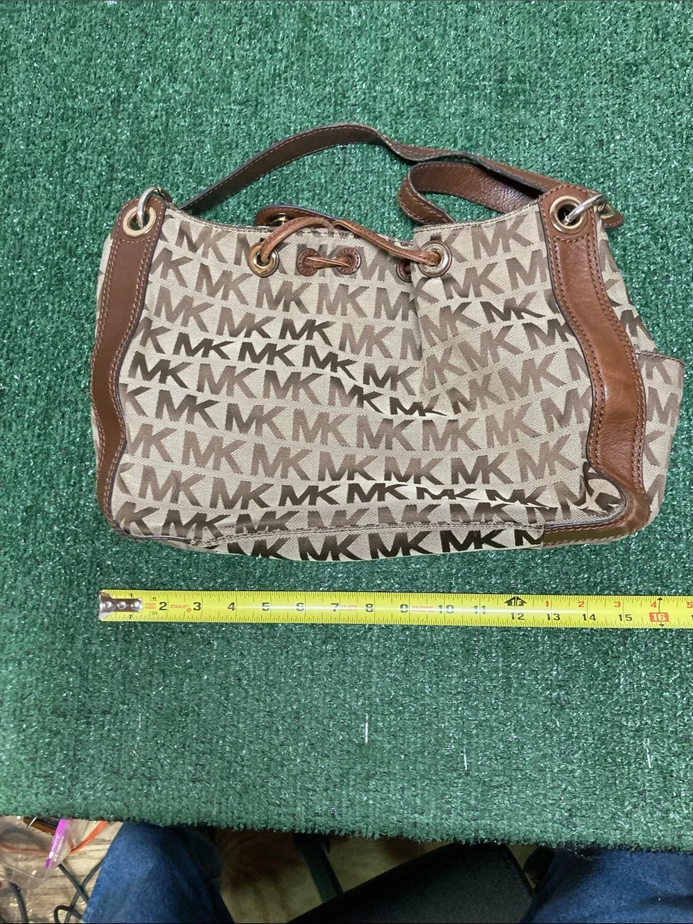 Michael Kors Brown & Beige MK Logo Shoulder Bag (OKPM-09-041)